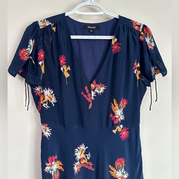 Madewell Silk Poppy Dress Cactus Flower Navy Mini - Picture 4 of 12